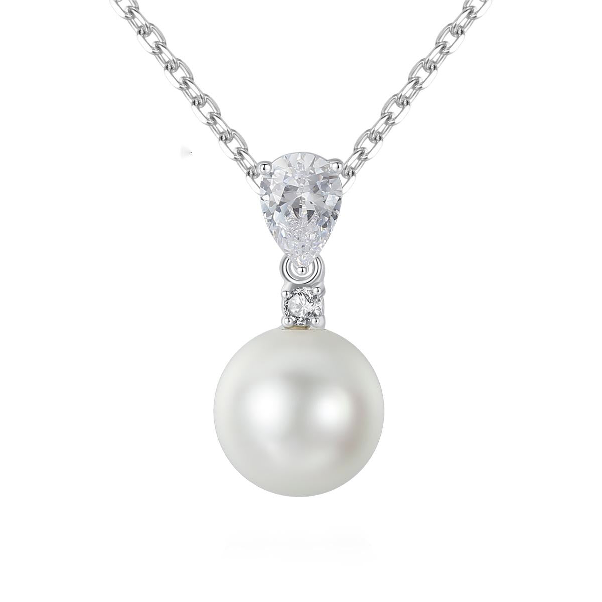 Crystal and Pearl Cubic Zirconia-Accent Drop Pendant Necklace, pendant necklace for women, front view
