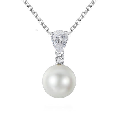 Crystal and Pearl Cubic Zirconia-Accent Drop Pendant Necklace, pendant necklace for women, front view