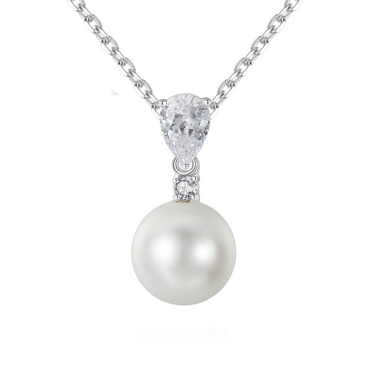 Crystal and Pearl Cubic Zirconia-Accent Drop Pendant Necklace, pendant necklace for women, front view