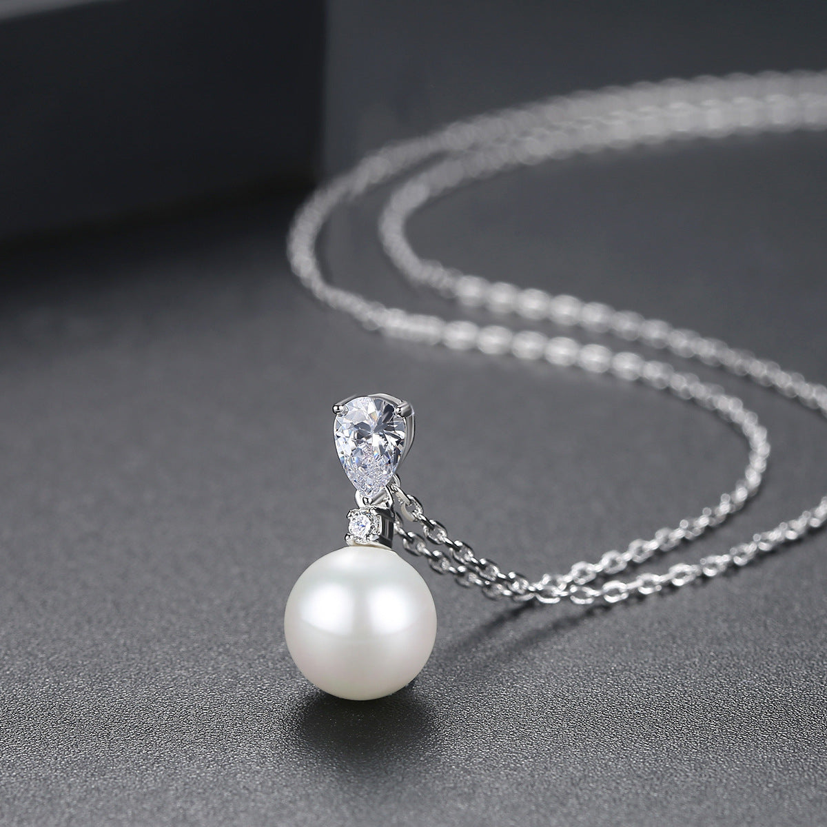 Crystal and Pearl Cubic Zirconia-Accent Drop Pendant Necklace, pendant necklace for women, side view