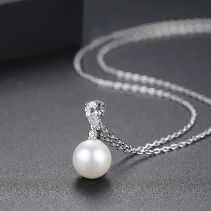 Crystal and Pearl Cubic Zirconia-Accent Drop Pendant Necklace, pendant necklace for women, side view