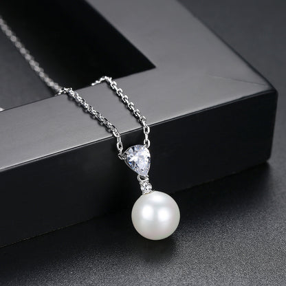 Crystal and Pearl Cubic Zirconia-Accent Drop Pendant Necklace, pendant necklace for women, detail close-up