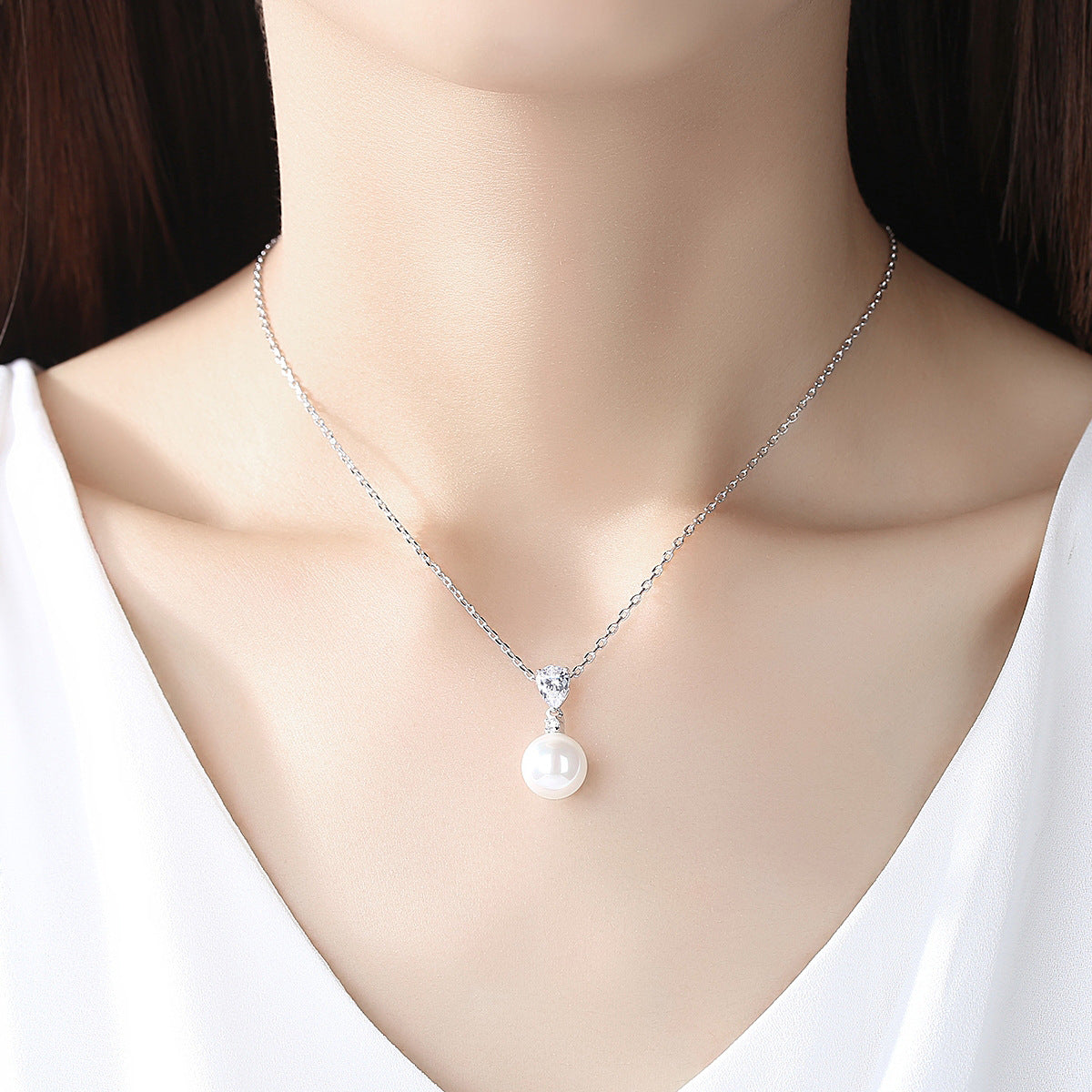 Crystal and Pearl Cubic Zirconia-Accent Drop Pendant Necklace, pendant necklace for women, lifestyle look