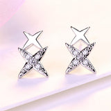 Cubic Zirconia & Silver-Plated Double Star Stud Earrings