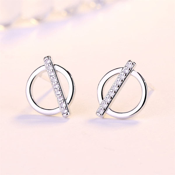 cubic zirconia & Fine Silver-Plated Number One Ring Stud Earrings - streetregion