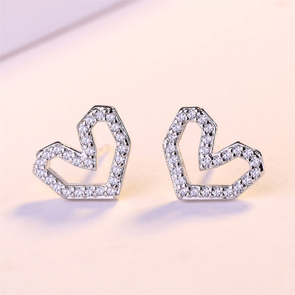 Cubic Zirconia and Silver-Plated Hexagon Heart Stud Earrings, silver stud earrings for women, botanical inspired, side view