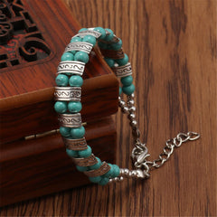 Turquoise & Silver-Plated Beaded Bracelet