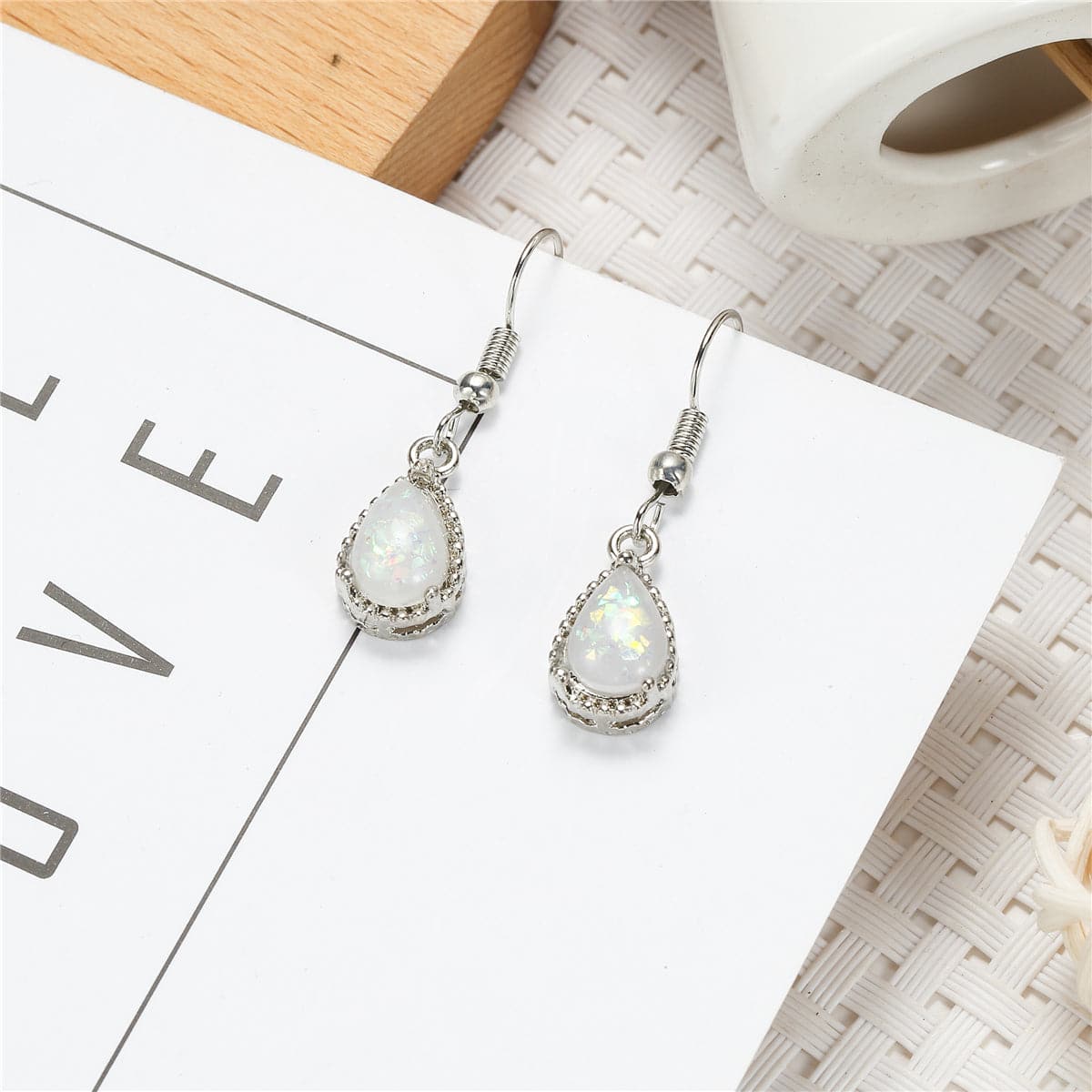 Opal & Silver-Plated Drop Earrings