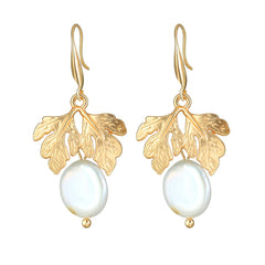 Pearl & 18K Gold-Plated Leaf Drop Earrings