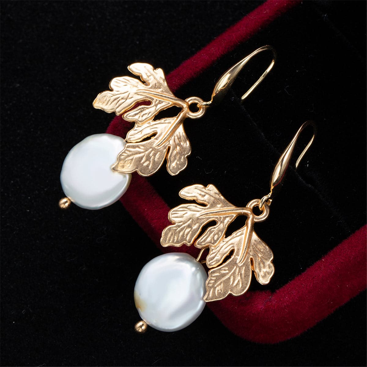 Pearl & 18K Gold-Plated Leaf Drop Earrings