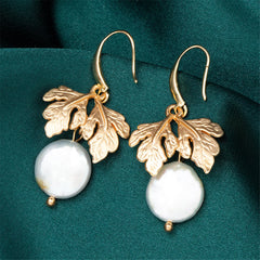 Pearl & 18K Gold-Plated Leaf Drop Earrings