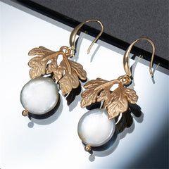 Pearl & 18K Gold-Plated Leaf Drop Earrings