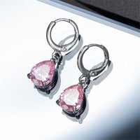 Pink Crystal & Silvertone Teardrop Leverback Earrings