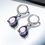 Purple Crystal & Silvertone Teardrop Leverback Earrings
