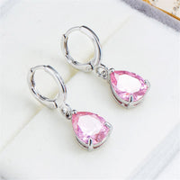 Pink Crystal & Silvertone Teardrop Leverback Earrings