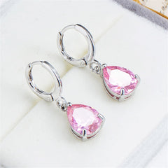Pink Crystal & Silver-Plated Teardrop Leverback Earrings