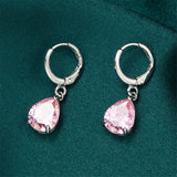 Pink Crystal & Silvertone Teardrop Leverback Earrings