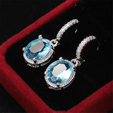 Sea Blue Crystal & Silver-Plated Halo Oval Drop Earrings