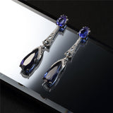 Blue Crystal & Platinum-Plated Drop Earrings