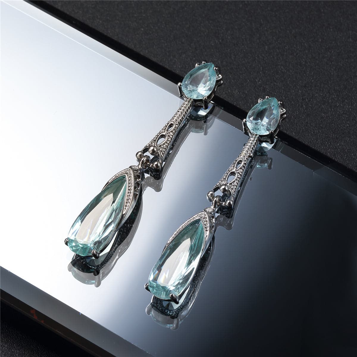 Sea Blue Crystal & Silver-Plated Teardrop Earrings
