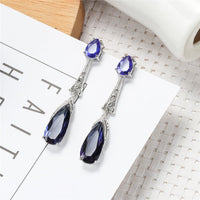 Blue Crystal & Platinum-Plated Drop Earrings