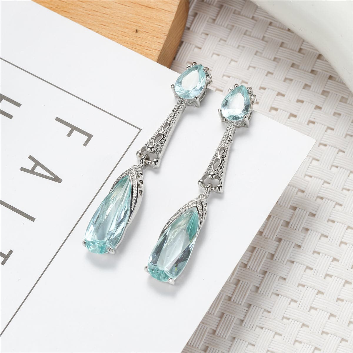 Sea Blue Crystal & Silver-Plated Teardrop Earrings
