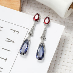 Red & Dark Blue Crystal Drop Earrings