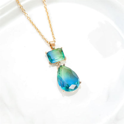 Blue Crystal and 18K Gold-Plated Stack Teardrop Pendant Necklace, gold pendant necklace for women, lifestyle look