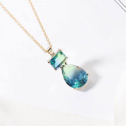 Blue Crystal and 18K Gold-Plated Stack Teardrop Pendant Necklace, gold pendant necklace for women, styled look