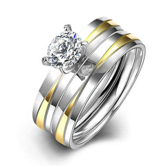 Cubic Zirconia & Two-Tone Stackable Ring Set - streetregion