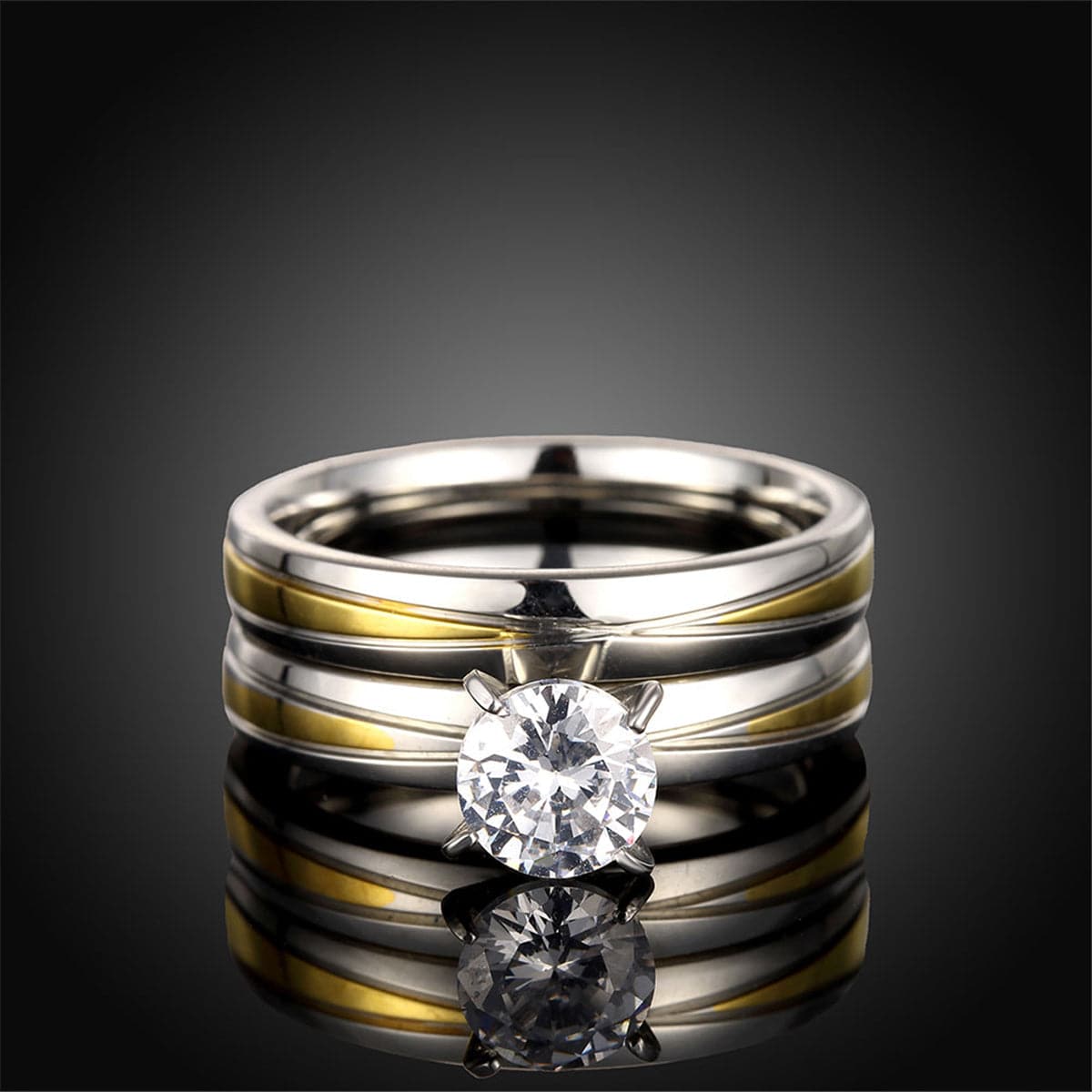 Cubic Zirconia & Two-Tone Stackable Ring Set - streetregion
