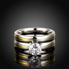 Cubic Zirconia & Two-Tone Stackable Ring Set - streetregion
