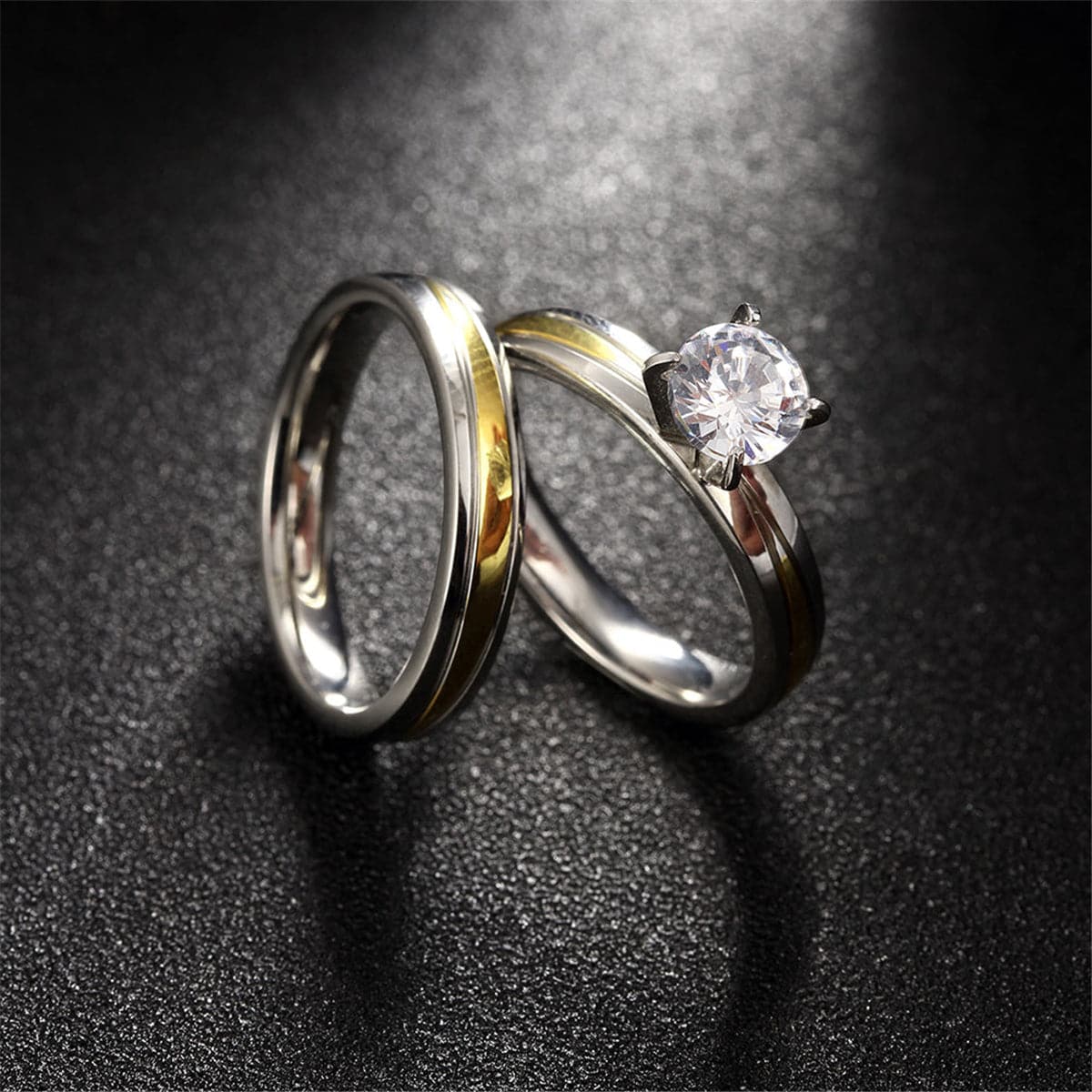 Cubic Zirconia & Two-Tone Stackable Ring Set - streetregion