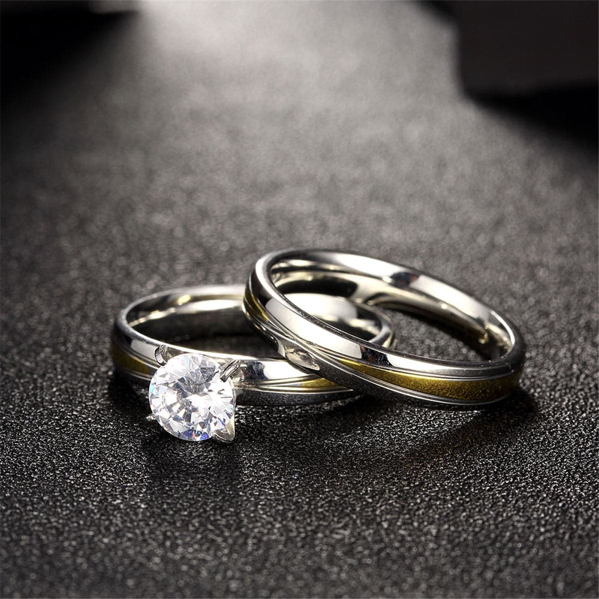 Cubic Zirconia & Two-Tone Stackable Ring Set - streetregion