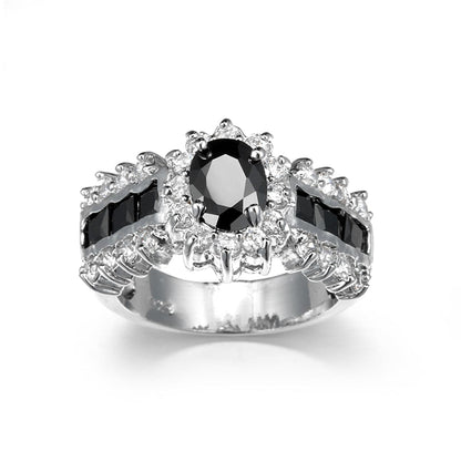 Black Crystal and Cubic Zirconia Oval-Cut Ring, statement rings for women, elegant gift for her, side view