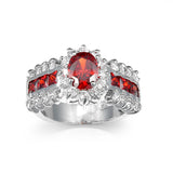 Red Cubic Zirconia & Crystal Baguette-Row Oval Ring