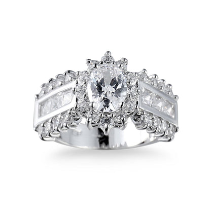 Crystal and Silver-Plated Hola Ring, silver statement rings for women, botanical inspired, detail close-up