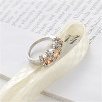 Champagne Cubic Zirconia & Silver-Plated Triple Oval Ring