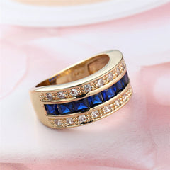 Navy Crystal & Cubic Zirconia 18K Gold-Plated Princess-Cut Band Ring