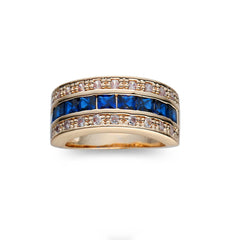 Navy Crystal & Cubic Zirconia 18K Gold-Plated Princess-Cut Band Ring