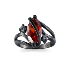 Red Crystal & Black Marquise-Cut Ring