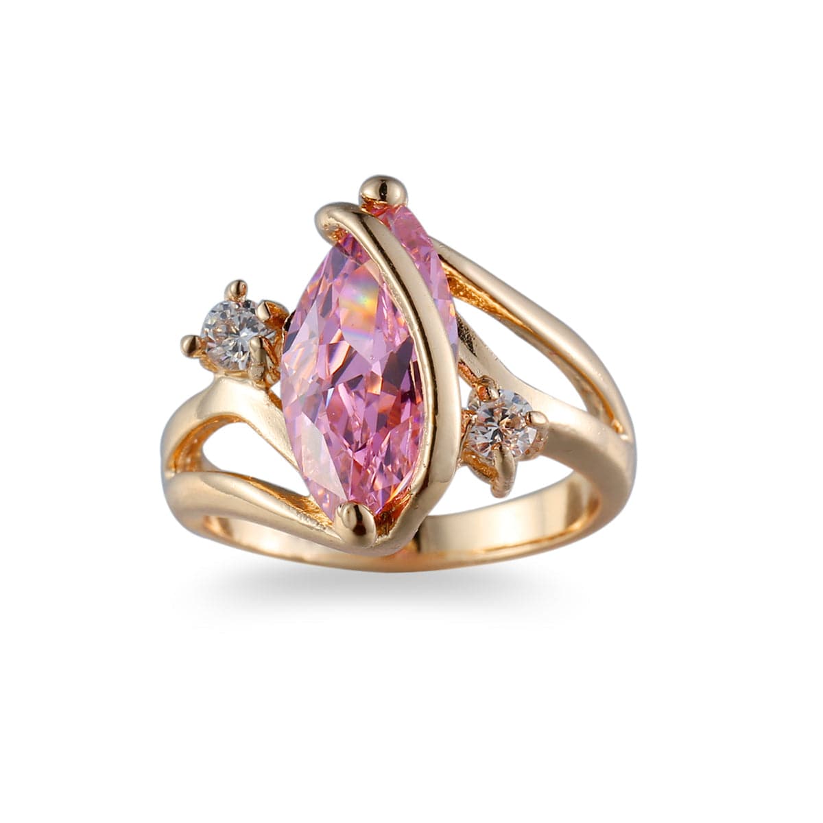 Pink Crystal & Cubic Zirconia Crossover Marquise Ring