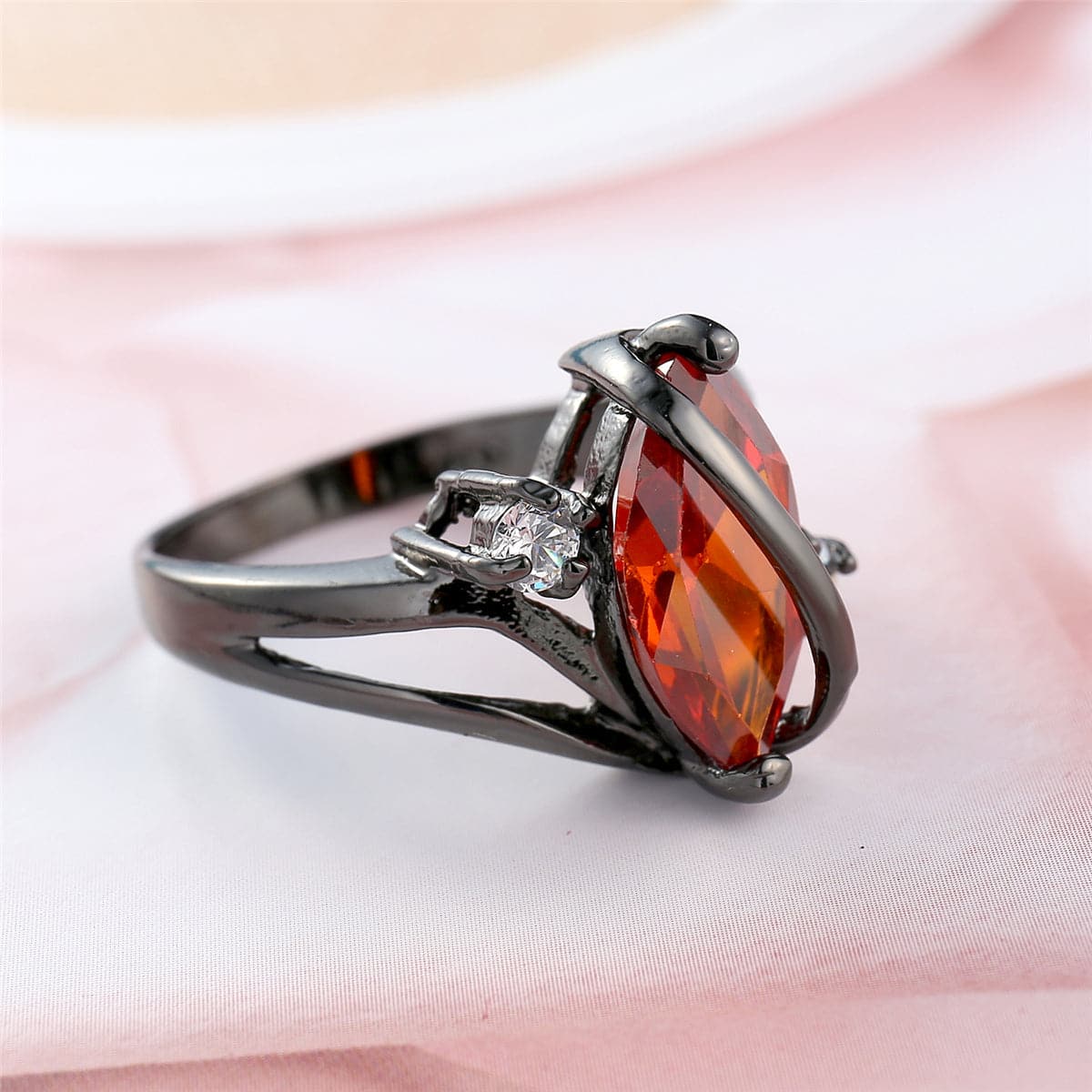 Red Crystal & Black Marquise-Cut Ring