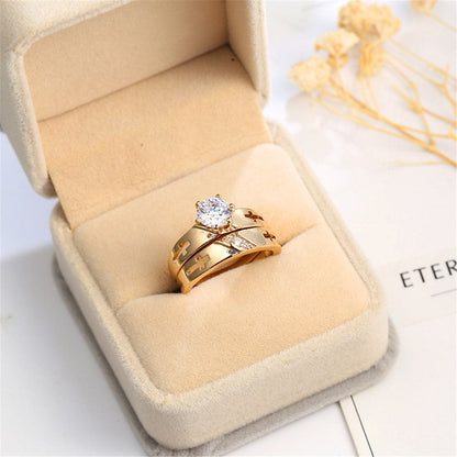 Crystal and Cubic Zirconia 18K Gold-Plated Cross Ring Set, jewelry gift sets for women, detail close-up