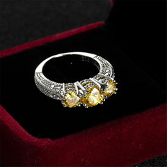 Yellow Crystal & Silver-Plated Three-Stone Ring