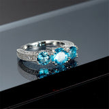 Sea Blue Crystal & Platinum-Plated Three-Stone Ring