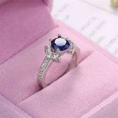 Navy Cubic Zirconia & Crystal Round Cluster-Side Ring