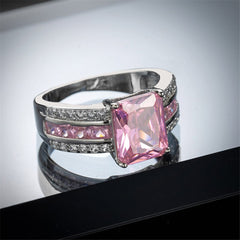 Pink Cubic Zirconia & Crystal Three-Row Radient-Cut Ring