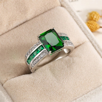 Green Crystal and Cubic Zirconia Princess-Cut Ring, statement rings for women, everyday style, side view