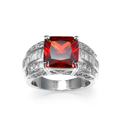 Red Crystal and Cubic Zirconia Princess-Cut Ring, statement rings for women, dainty minimalist design, side view